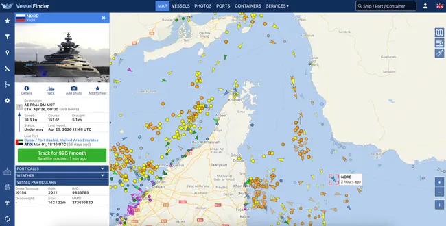 142-метровая суперъяхта «Норд», принадлежащая бизнесмену Алексею Мордашову, прошла через Ормузский пролив, следуя из Дубая в Оман. В тот же период через пролив прошли несколько судов под американскими санкциями и другие коммерческие суда.