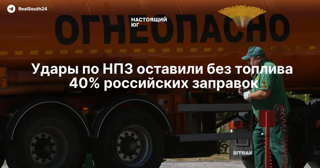 Из‑за ударов дронов остановлены 11 НПЗ, рынок потерял около 35% мощностей переработки — независимые заправки остались без стабильных поставок, цены и дефицит растут.