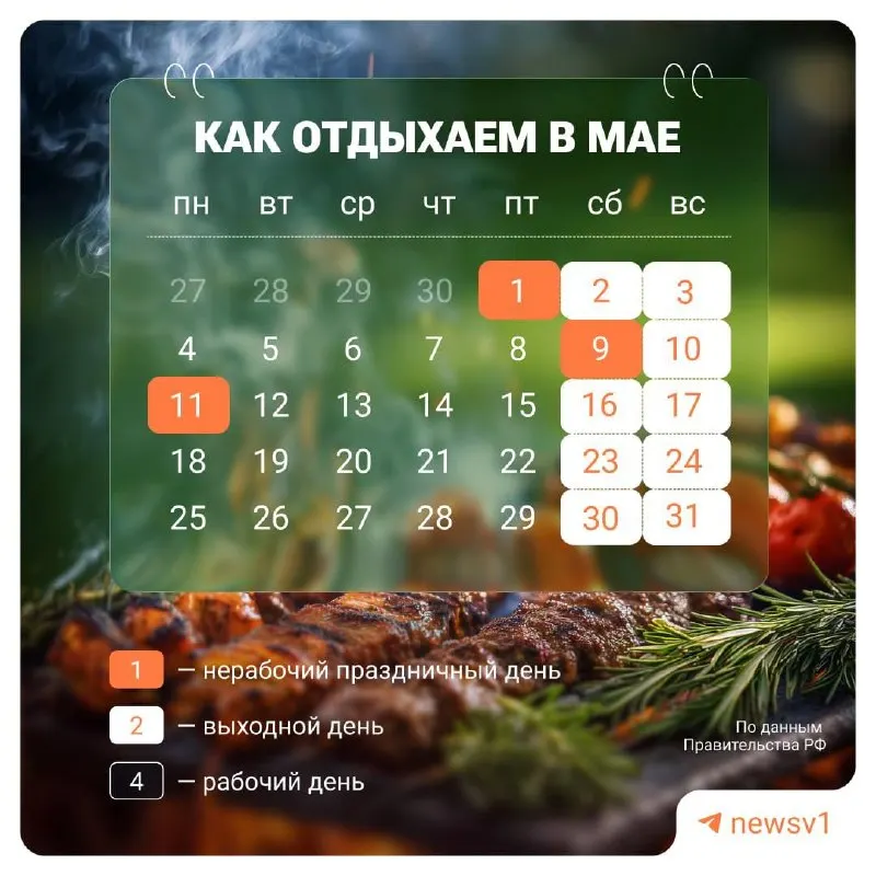 В России установлены официальные выходные с 9 по 11 мая, посвящённые празднованию Дня Победы.