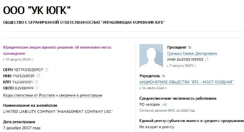Управляющая компания холдинга перешла к АО «БТС‑Мост Холдинг». Активы были национализированы год назад и проданы на аукционе победителю за 93,16 млрд рублей.