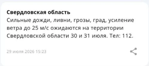 Спасатели предупреждают о неблагоприятных погодных явлениях в регионе на 30–31 июля. Рекомендуется соблюдать осторожность и по возможности ограничить пребывание на улице.