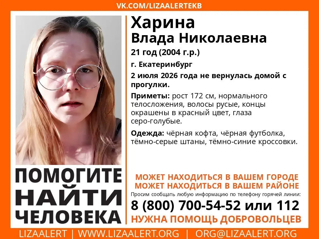 Девушка не вернулась домой после прогулки 2 июля. Даны приметы и номера для сообщений о её местонахождении.
