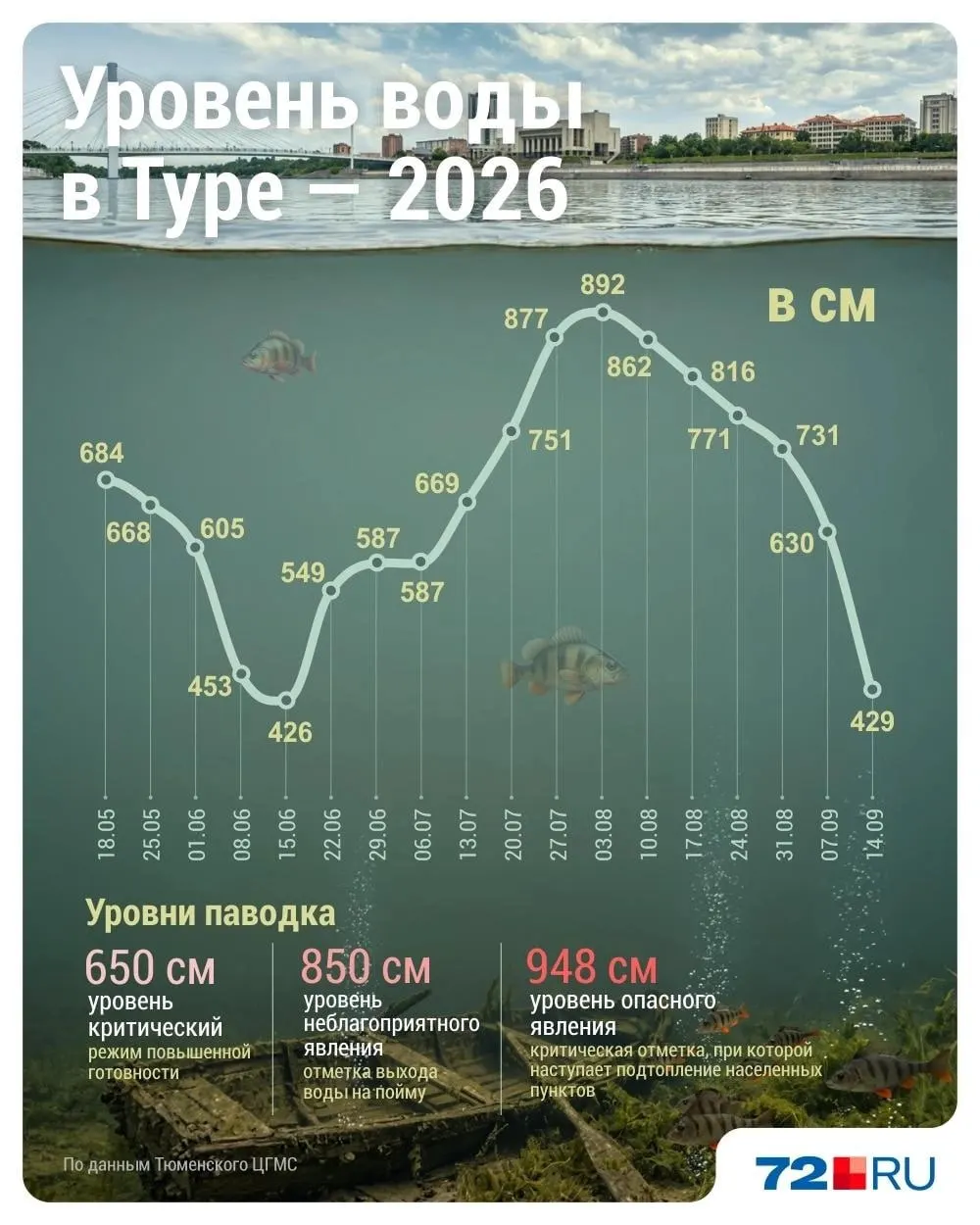 Снижение уровня продолжается, осенью возможен временный подъем при интенсивных осадках в регионе, сообщил гидролог.
