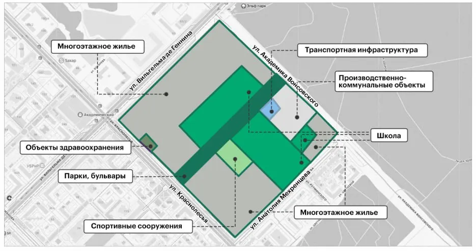 Городская администрация утвердила переработанный проект квадрата застройки в границах улиц Вильгельма де Геннина, Вонсовского, Мехренцева и Краснолесья. На территории появятся школа, больница, спорткомплекс и бульвар; часть объектов перенесут ради сохранения леса после протестов местных жителей.