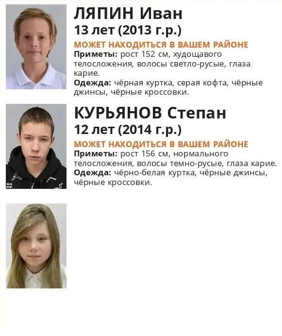 Десятилетний Степа, 13-летний Ваня и 12-летняя Маша пропали 11 октября. Их заметили в местном магазине и затем в Екатеринбурге; расследование ведут полиция и отряд ЛизаАлерт.